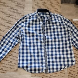 Nautica Navy and White Plaid Men's Shirt